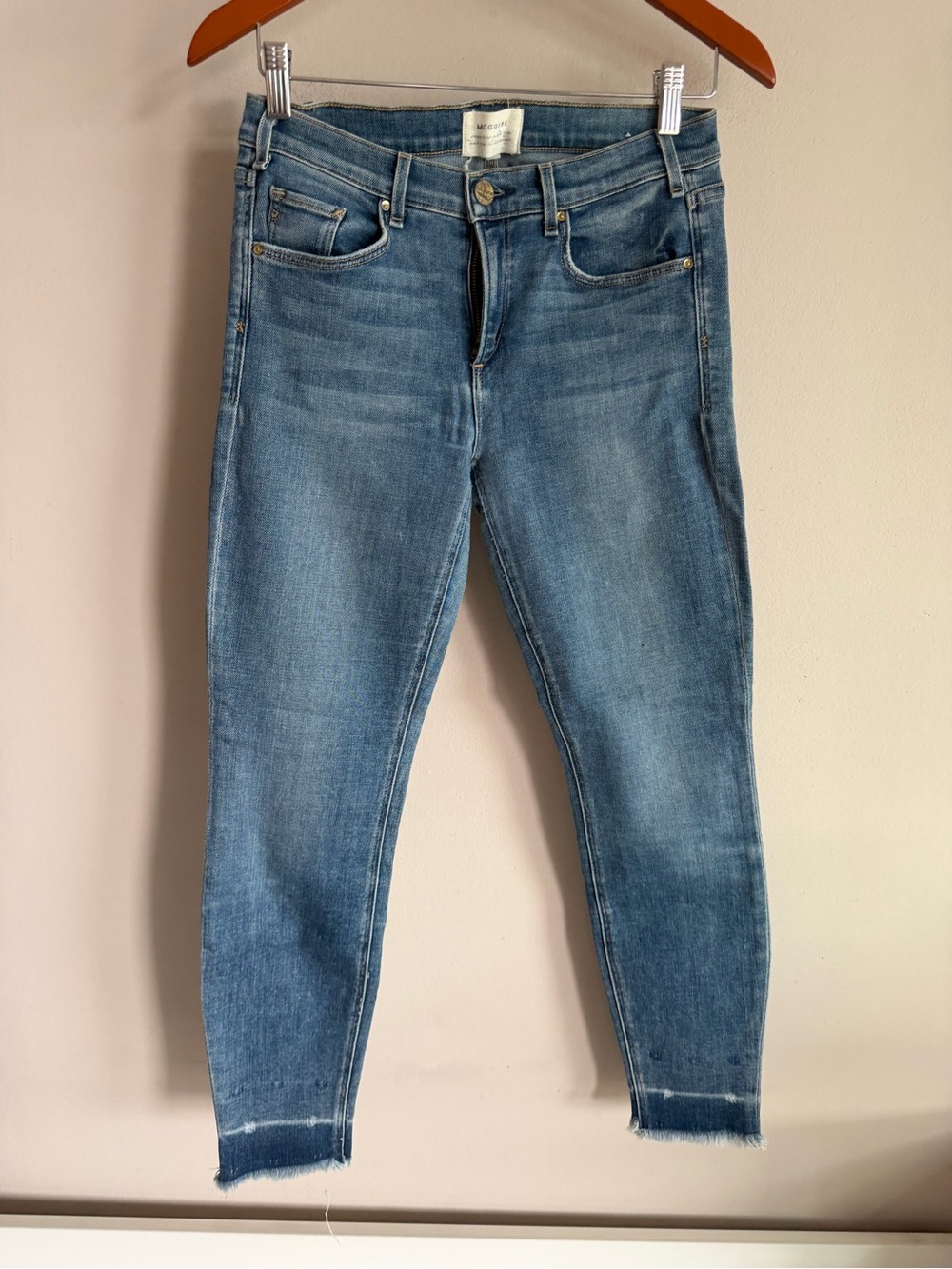 McGuire Women Blue Skinny Cropped Raw Hem‎ Jeans Size 27 Medium Wash